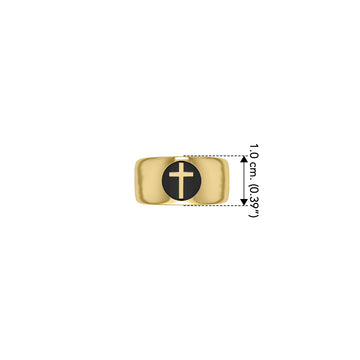 Spiritual Elegance Solid Yellow Gold Faith Cross Men Band Ring with Black GRI2475